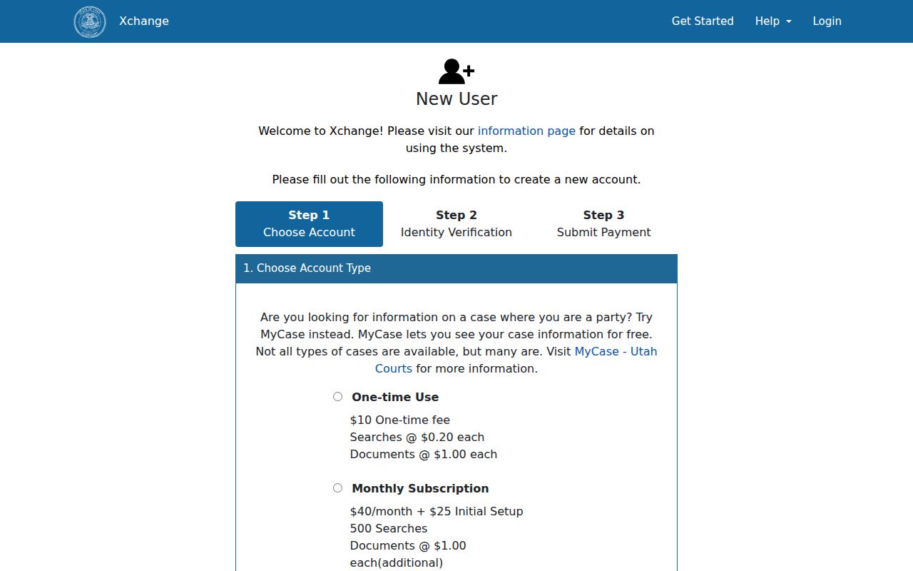North Salt Lake people search choices on the Utah Xchange registration page