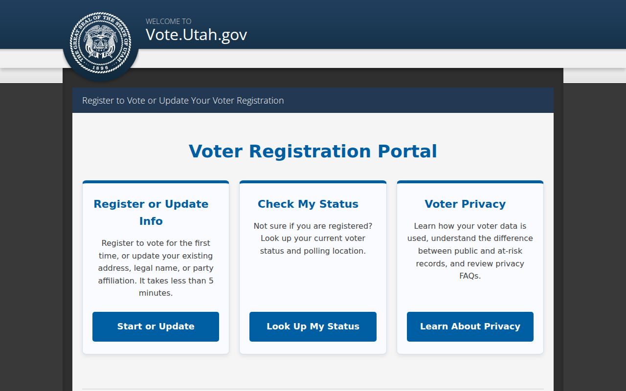 North Salt Lake voter registration status lookup on Vote Utah
